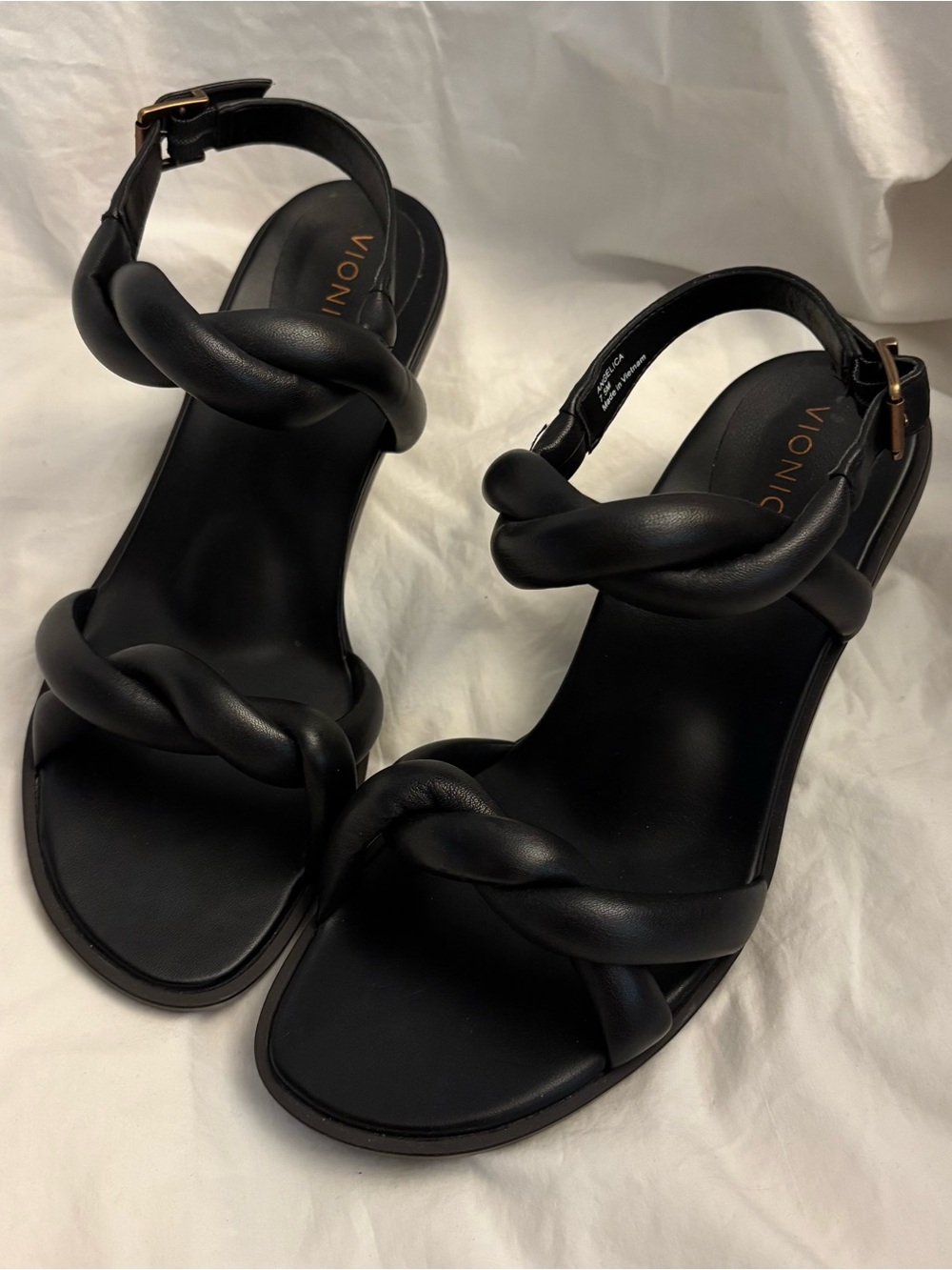 Vionic Black Knotted Strap Heels with Ankle Buckle